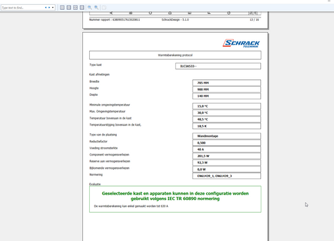 Schrack Design - Tekensoftware voor elektrische verdeelborden - IEC 890+A1 rapport afdrukken