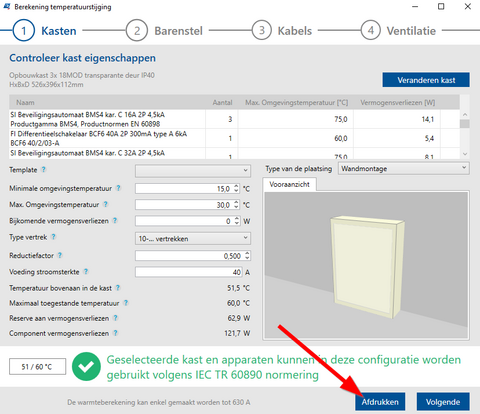 Schrack Design - Tekensoftware voor elektrische verdeelborden - Documentatie afdrukken warmteberekening