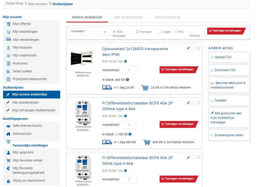 Mijn Stukkenlijst Schrack Technik Mobile Website