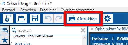 Schrack Design - Tekensoftware voor elektrische verdeelborden - Documentatie afdrukken hoofdmenu